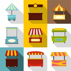 Market tent icon set, flat style