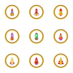 Space vehicle icons set, cartoon style
