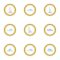 Yacht icons set, cartoon style