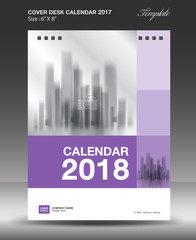 Purple Cover Desk calendar 2018 year Layout template vector, Size 6x8 inch vertical