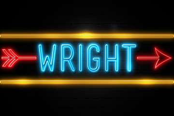 Wright  - fluorescent Neon Sign on brickwall Front view