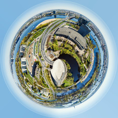 Little planet 360 degree sphere. Panorama of Riga, Latvia