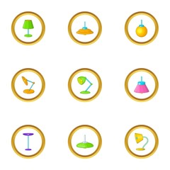 Lighting fixture icons set, cartoon style