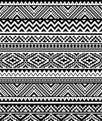 Ethnic pattern design. Seamless pattern. Navajo geometric print. Rustic decorative ornament. Abstract geometric pattern. Native American pattern. Black and white colors