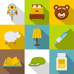 Time to sleep icon set, flat style