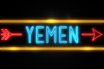 Yemen   - fluorescent Neon Sign on brickwall Front view
