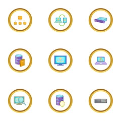 Database icons set, cartoon style