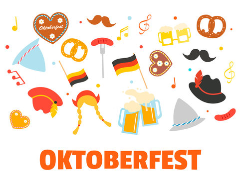 Oktoberfest banner with icons or photo booth props set. Includes