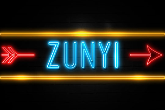 Zunyi  - fluorescent Neon Sign on brickwall Front view
