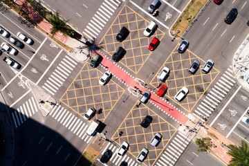 Top View of Many Cars Crossing