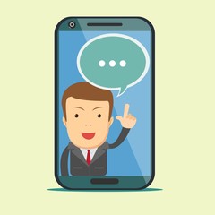 Screen smartphone with virtual assistant - businessman. Hi-tech flat design concept. Stock vector illustration.