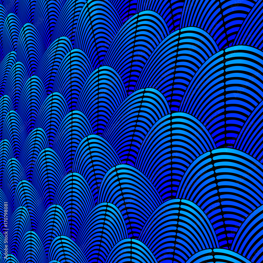 Poster feather styled background with curved lines styled as exotic bird plumage pattern