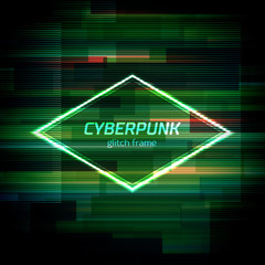 Glitch cyberpunk frame with technology error and neon shape