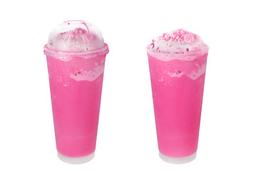 pink fresh milk frappe, pink fresh milk smoothie on isolated white background