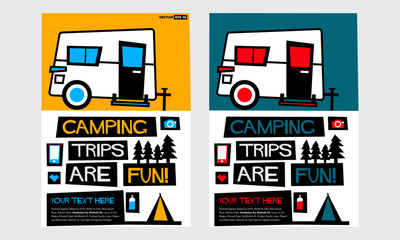 Camping Trips Are Fun! (Flat Style Vector Illustration Travel Quote Poster Design) with Text Box