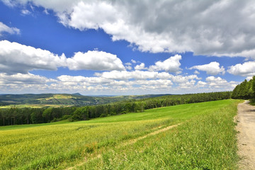 Rural landscape in countryside of Beskid Niski, Poland