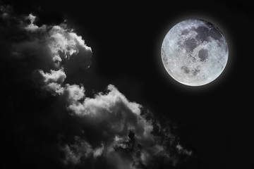 Plakat Full moon with Black and White sky background.Element of Full moon image furnished by NASA.
