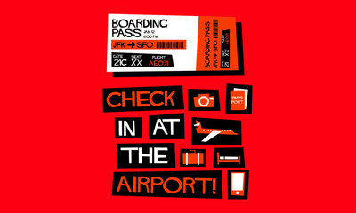 Naklejka premium Check In At The Airport! (Flat Style Vector Illustration Quote Poster Design)