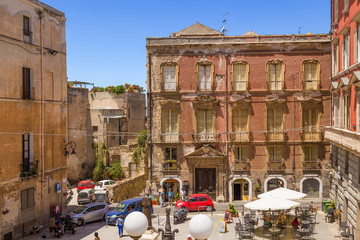 Cagliari, Sardinia, Italy. Old buildings in the historic center of the city