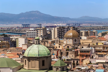 Obraz premium Cagliari, Sardinia, Italy. Scenic view of the city with domes of churches