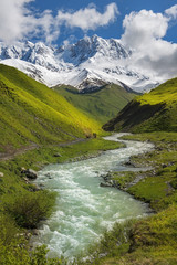 Fototapeta na wymiar landscape in the Caucasus Mountains in Upper Svaneti, Georgia