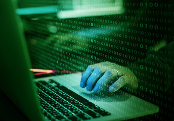 Hacker hacking a cyberspace network
