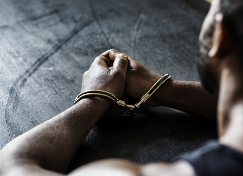 Arrested man with handcuffs