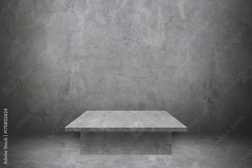 Poster one cement table on concrete wall and floor for pattern and design