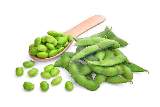 green edamame or soybean beans isolated on white background