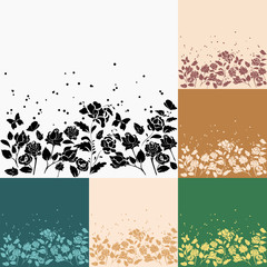 Background with silhouettes of roses and butterflies