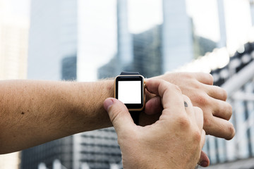 Closeup of digital watch on man wrist