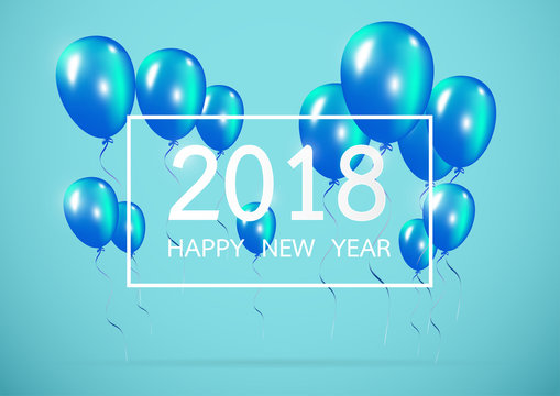 Happy new year 2018 with creative blue balloon concept on pastel blue background. minimal concept. Vector Illustration