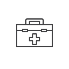 Medical bag line icon, outline vector sign, linear style pictogram isolated on white. First aid kit symbol, logo illustration. Editable stroke