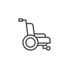 Fototapeta na wymiar Wheelchair line icon, outline vector sign, linear style pictogram isolated on white. Symbol, logo illustration. Editable stroke