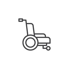 Wheelchair line icon, outline vector sign, linear style pictogram isolated on white. Symbol, logo illustration. Editable stroke
