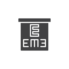 Vision test board icon vector, filled flat sign, solid pictogram isolated on white. Ophthalmology symbol, logo illustration