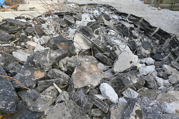 Concrete rubble debris on construction site.