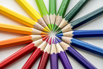 Closeup of colorful color pencil stationery