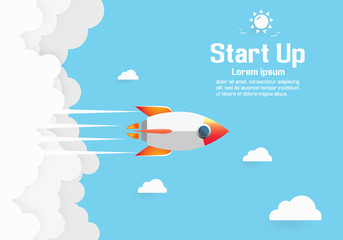Fototapeta na wymiar Paper art of Startup project concept. Business flat design vector illustration
