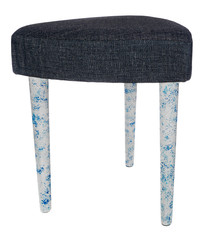 Handmade stool in white and blue pattern with dark blue material.
