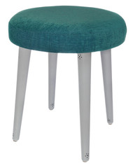Handmade stool in gray colour with black dots with green sea color material.