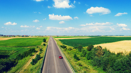 Landscape road and field view from above