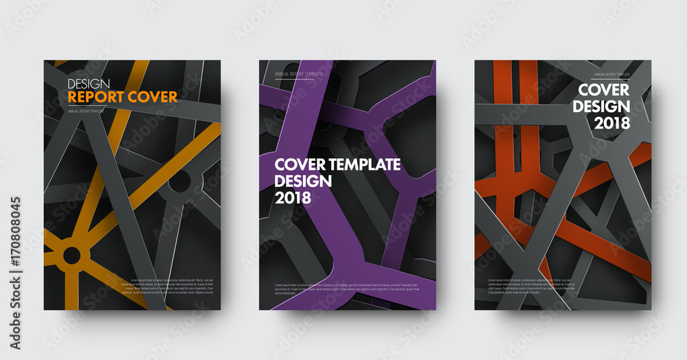 Poster template of covers in modern style with intersecting lines and colored elements in spiderweb
