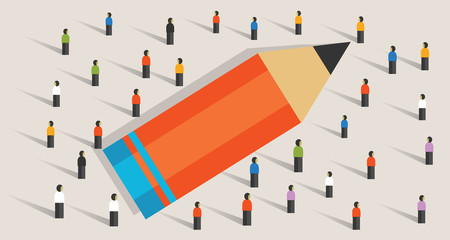 pencil concept of education crowd working together learning study strength as a team unity helping multicultural