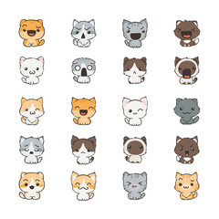 Cute cartoon cats and dogs with different emotions. Sticker collection.