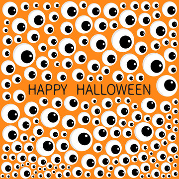 Eyes frame. Eyeball apple set. Happy Halloween baby card. Spooky orange funny background. Flat design.