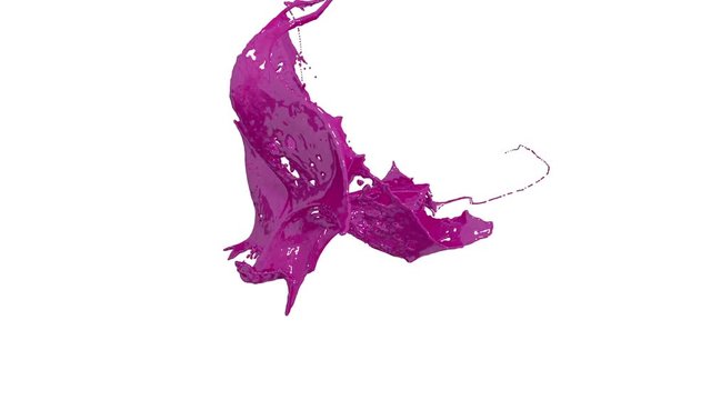 purple paint splash in air filmed in slow motion with alpha channel use for alpha mask lumma matte. Color liquid fly in air. Ver25