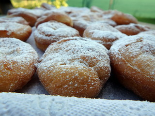 Sweet donuts with icing sugar, Donuts with powdered sugar