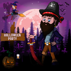 Fototapeta na wymiar Halloween Party Design template, with pirate