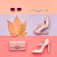 Autumn Arrives. Fall Fashion Glamour Lady Look.Trendy Gold Handbag Clutch. Fashion Stylish Glamour...